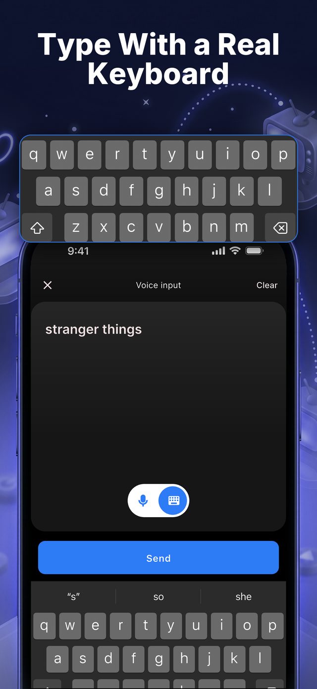 Type TV searches with a real keyboard from your phone